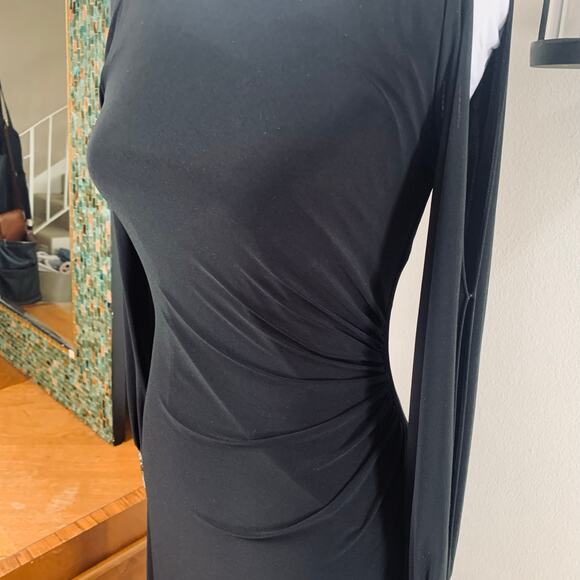 Vintage Cache Siz 2 Long Sleeve Maxi Evening Gown Black Jeweled Cocktail Evening - Picture 4 of 12